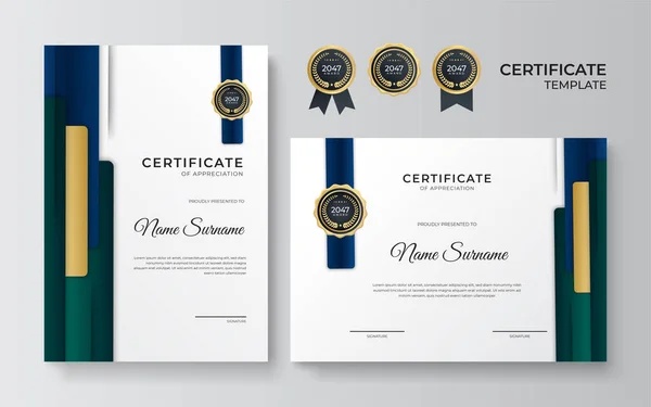 Moderno Gradiente Azul Verde Ouro Certificado Modelo Design — Vetor de Stock