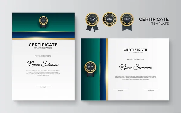 Diseño Elegante Del Certificado Oro Verde Azul Degradado Plantilla — Archivo Imágenes Vectoriales