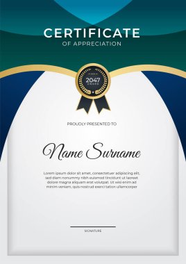 Modern gradyan mavisi yeşil sertifika tasarımı Şablonu