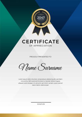 Zarif gradyan mavi altın sertifika tasarımı şablonu