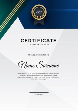 Zarif gradyan mavi altın sertifika tasarımı şablonu