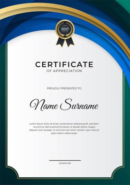 Modern gradyan mavi altın sertifika tasarımı Şablonu