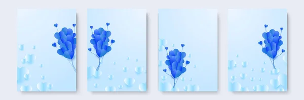 Süße Schöne Blaue Papercut Stil Liebe Karte Design Hintergrund — Stockvektor