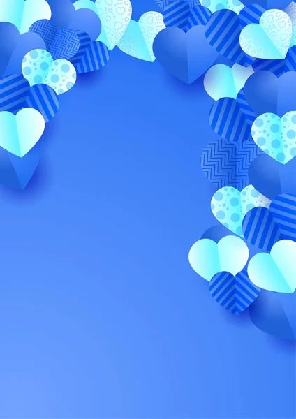 Valentinstag Blau Papercut Stil Liebe Karte Design Hintergrund — Stockvektor