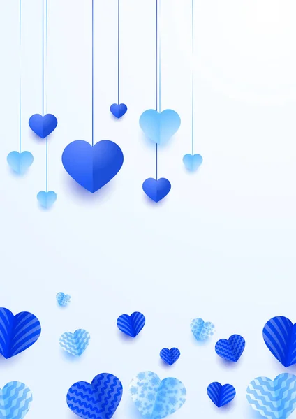 Walentynki Uniwersalne Tło Plakatu Miłosnego Serca Wisząca Miłość Niebieski Papercut — Wektor stockowy