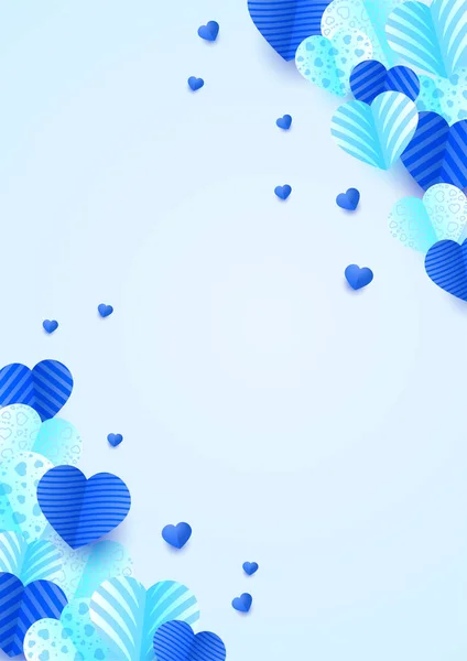 Vier Valentijnsdag Blauw Papercut Stijl Love Card Design Achtergrond Ontwerp — Stockvector