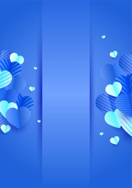 Sevgililer günü parlak mavi kağıt kesim tarzı aşk kartı tasarımı. Özel günler, kadınlar günü, doğum günü, anneler günü, babalar günü, Noel ve düğün için tasarım.