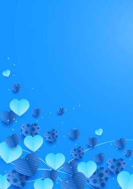 Sevgililer günü mavi kağıt kesim tarzı aşk kartı tasarımı. Özel günler, kadınlar günü, doğum günü, anneler günü, babalar günü, Noel ve düğün için tasarım.