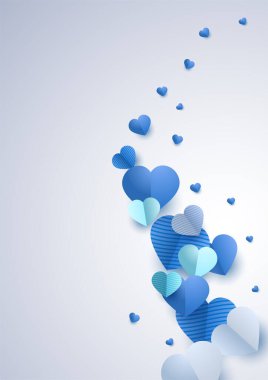 Minimalizm mavi kağıt kesim tarzını sever Aşk kartı tasarım arkaplanı
