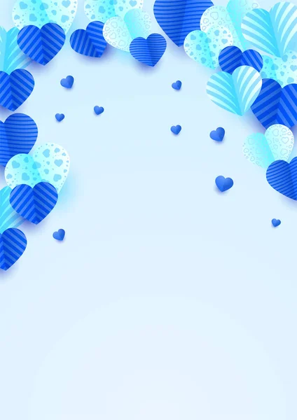 Feiern Valentinstag Blau Papercut Stil Liebe Karte Design Hintergrund — Stockvektor