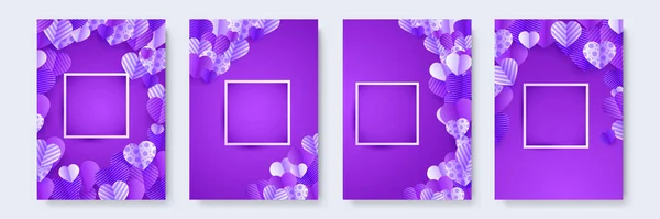 Cadre Saint Valentin Violet Papercut Style Love Card Design Background — Image vectorielle