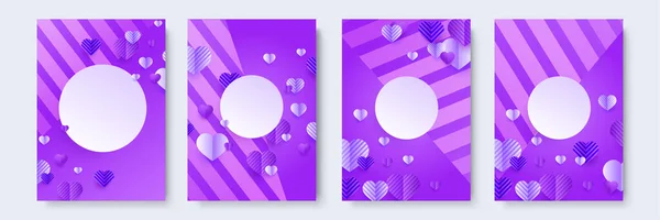 Valentine Circle Lumineux Violet Papercut Style Amour Carte Fond Conception — Image vectorielle