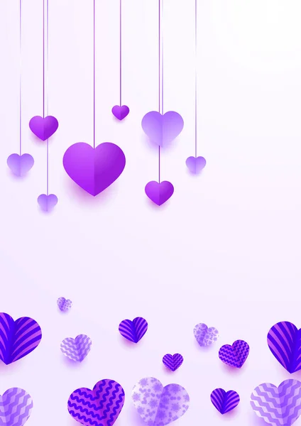 Hanging Heart Purple Papercut Style Love Card Design Background — Stock Vector