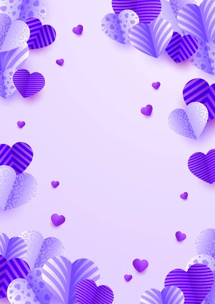 バレンタインデーを祝う紫色のパペルカットスタイルの愛のカードのデザインの背景 — ストックベクタ