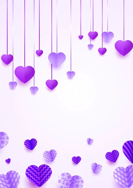 Walentynki Uniwersalne Tło Plakatu Miłosnego Serca Serce Wiszące Fioletowy Papercut — Wektor stockowy