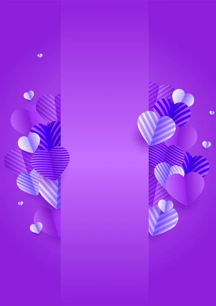 Valentine Day Glow Violet Papercut Style Love Card Design Background — Image vectorielle