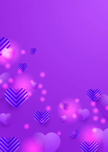 情人节的普世爱心海报背景 情人节光彩夺目的紫色纸片风格爱情卡的设计背景 — 图库矢量图片