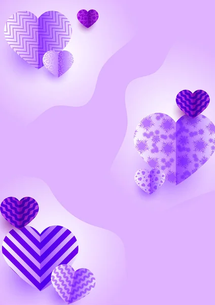 时尚的心形紫色纸片风格爱情卡设计背景 — 图库矢量图片