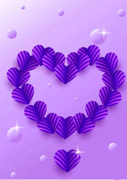 Valentine Day Purple Papercut Style Love Card Design Background Design — Stock Vector