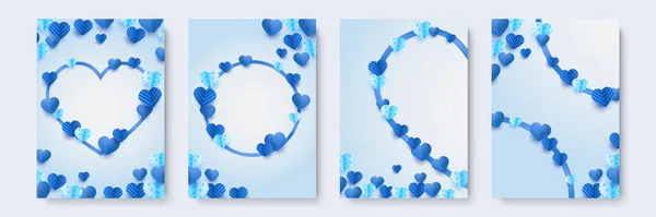 Forma Della Struttura Giorno San Valentino Blu Stile Taglio Carta — Vettoriale Stock