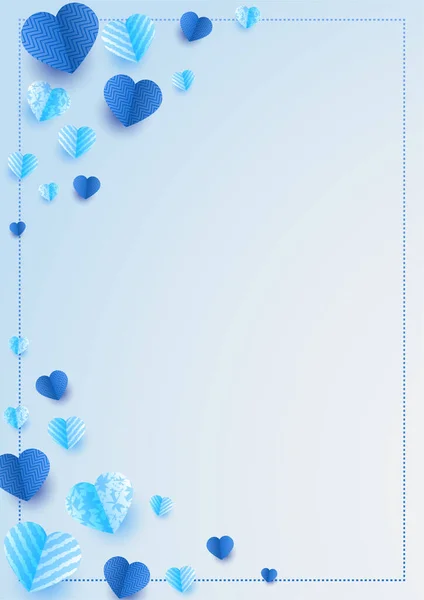 バレンタインデーブルーのペーパーカットスタイルの愛カードのデザインの背景を祝う — ストックベクタ