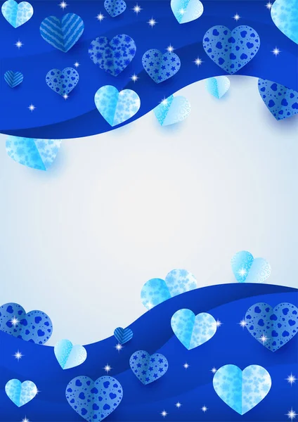 Valentinstag Blau Papercut Stil Liebe Karte Design Hintergrund — Stockvektor