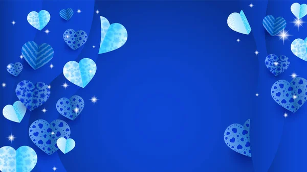 Walentynki Niebieski Papercut Styl Love Card Design Tło — Wektor stockowy