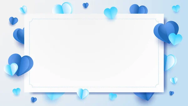 Paper Valentine Day Blue Papercut Style Love Card Design Background — стоковый вектор