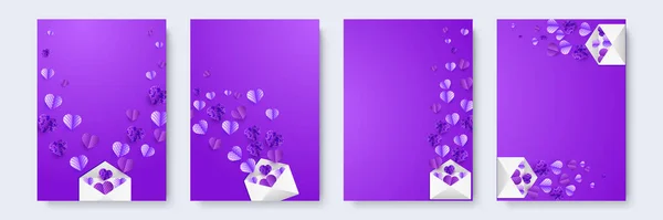 Encantador Sobre Púrpura Estilo Papercut Amor Tarjeta Diseño Fondo — Vector de stock
