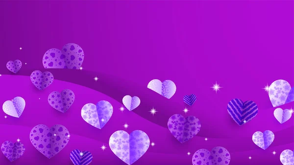Valentine Day Purple Papercut Style Love Card Design Background — Stock Vector