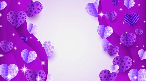 День Святого Валентина Фиолетовый Бумажный Стиль Дизайн Любовной Открытки Фон — стоковый вектор