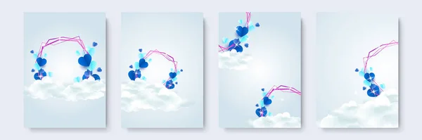 Stilvolles Herz Luxus Blau Rosa Papercut Stil Liebe Karte Design — Stockvektor