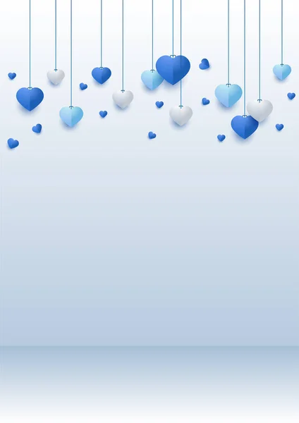 Hängende Herzen Blau Papercut Stil Liebe Karte Design Hintergrund — Stockvektor
