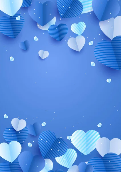 Shinning Heart Blue Papercut Style Love Card Design Background — Stock Vector