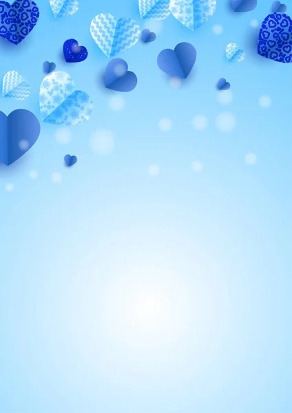 輝くハートブルーペパーカットスタイルラブカードデザインの背景 — ストックベクタ