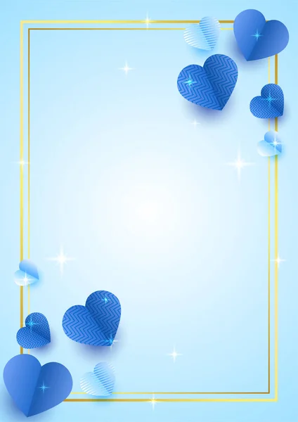 亮晶晶的心蓝的纸片风格爱情卡的设计背景 — 图库矢量图片