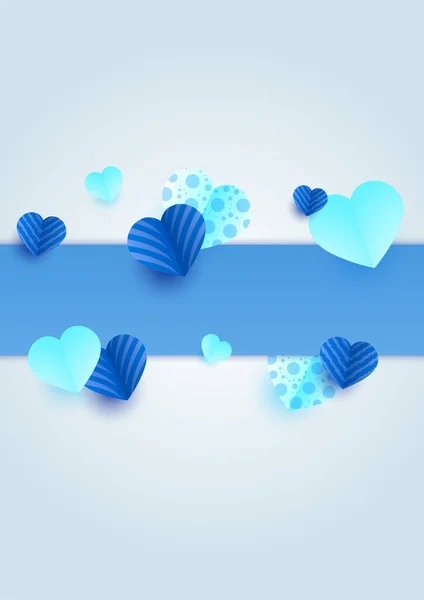 Valentijnsdag Blauw Papercut Stijl Love Card Design Achtergrond Ontwerp Voor — Stockvector