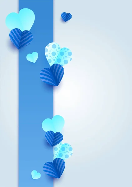 Walentynki Niebieski Papercut Styl Love Card Design Tło — Wektor stockowy