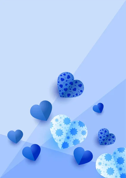 Valentijnsdag Blauw Papercut Stijl Liefde Kaart Ontwerp Achtergrond — Stockvector