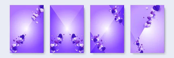 Shinning Herz Lila Papercut Stil Liebe Karte Design Hintergrund Design — Stockvektor