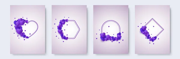 Minimalisme Amour Violet Papercut Style Love Card Design Background — Image vectorielle