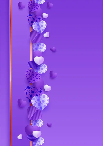 Coeur Élégant Violet Papercut Style Love Card Design Background Conception — Image vectorielle