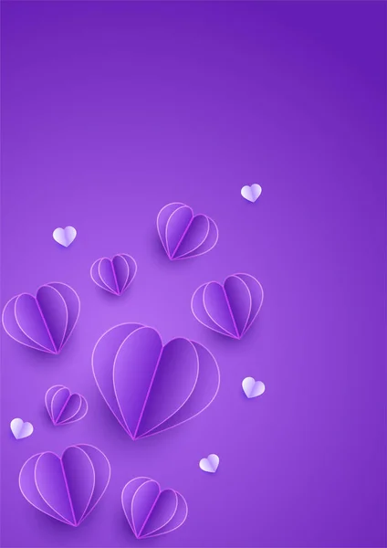 Joyeuse Saint Valentin Violet Papercut Style Love Card Design Background — Image vectorielle