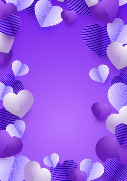 Joyeuse Saint Valentin Violet Papercut Style Love Card Design Background — Image vectorielle