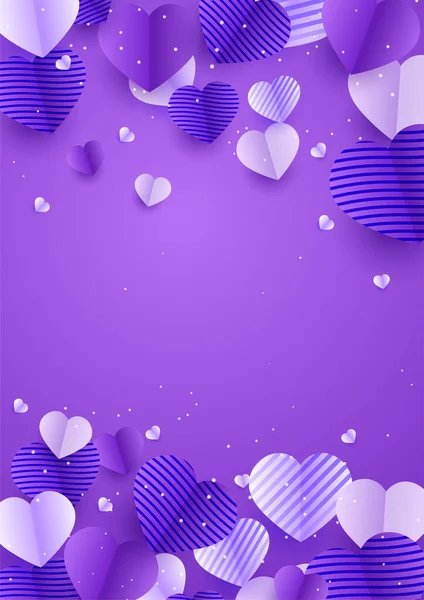 Coeur Brillant Violet Style Papercut Fond Conception Carte Amour — Image vectorielle