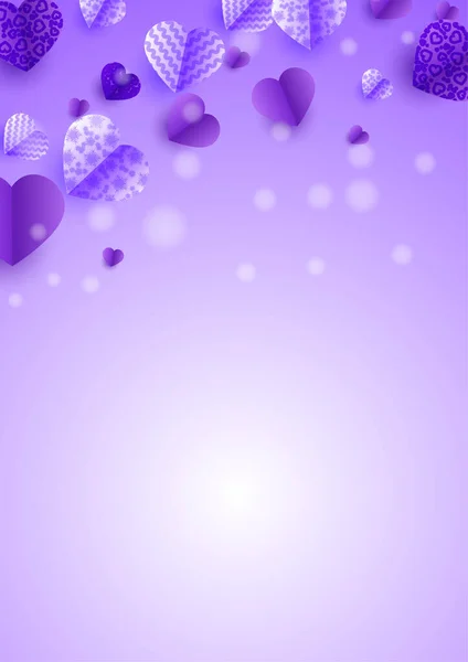 Shinning Heart Purple Papercut Style Love Card Design Background — Stock Vector
