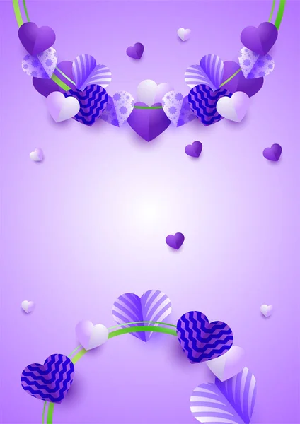 时尚的心奢华的紫色纸片风格爱情卡的设计背景 — 图库矢量图片