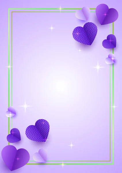 Corazón Brillante Púrpura Estilo Papercut Fondo Diseño Tarjeta Amor — Vector de stock