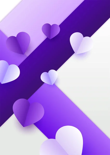 Happy Valentine Day Purple Papercut Style Love Card Design Background — Stock Vector
