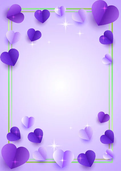 亮晶晶的红心紫色纸片风格爱情卡设计背景 — 图库矢量图片